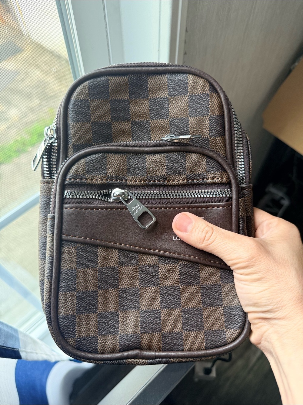 Men's Brown Checkered Crossbody Belt Bag